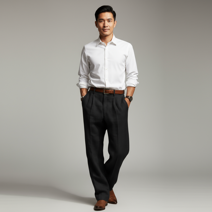 Men's Trousers Linen Wide Leg Pleated Casual Tailored Pants