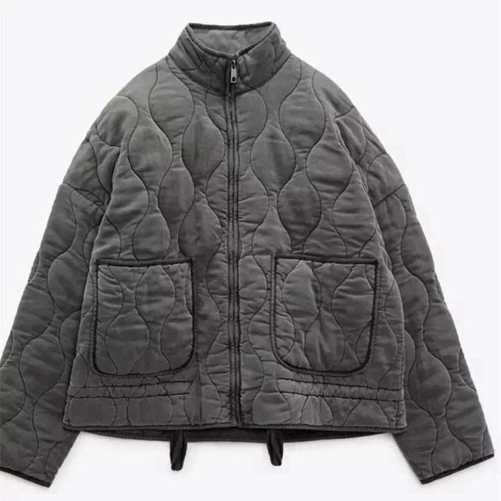Quilted Fleece Jacket Women's High Neck Zip Up Outerwear