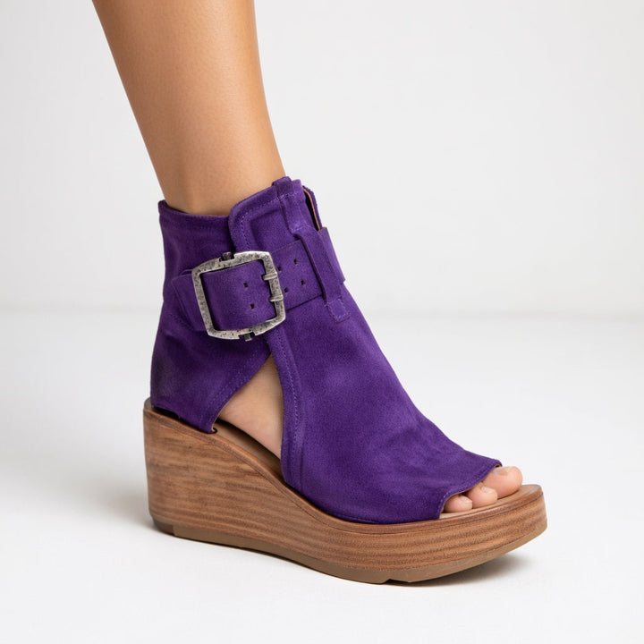 Women's Faux Suede Open Toe Wedge Sandal Boots