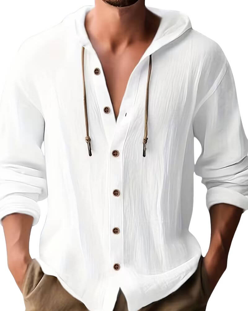Men's Linen Hooded Henley Shirt