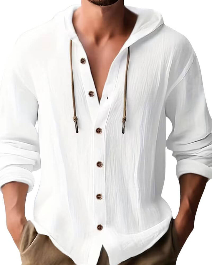 Men's Linen Hooded Henley Shirt