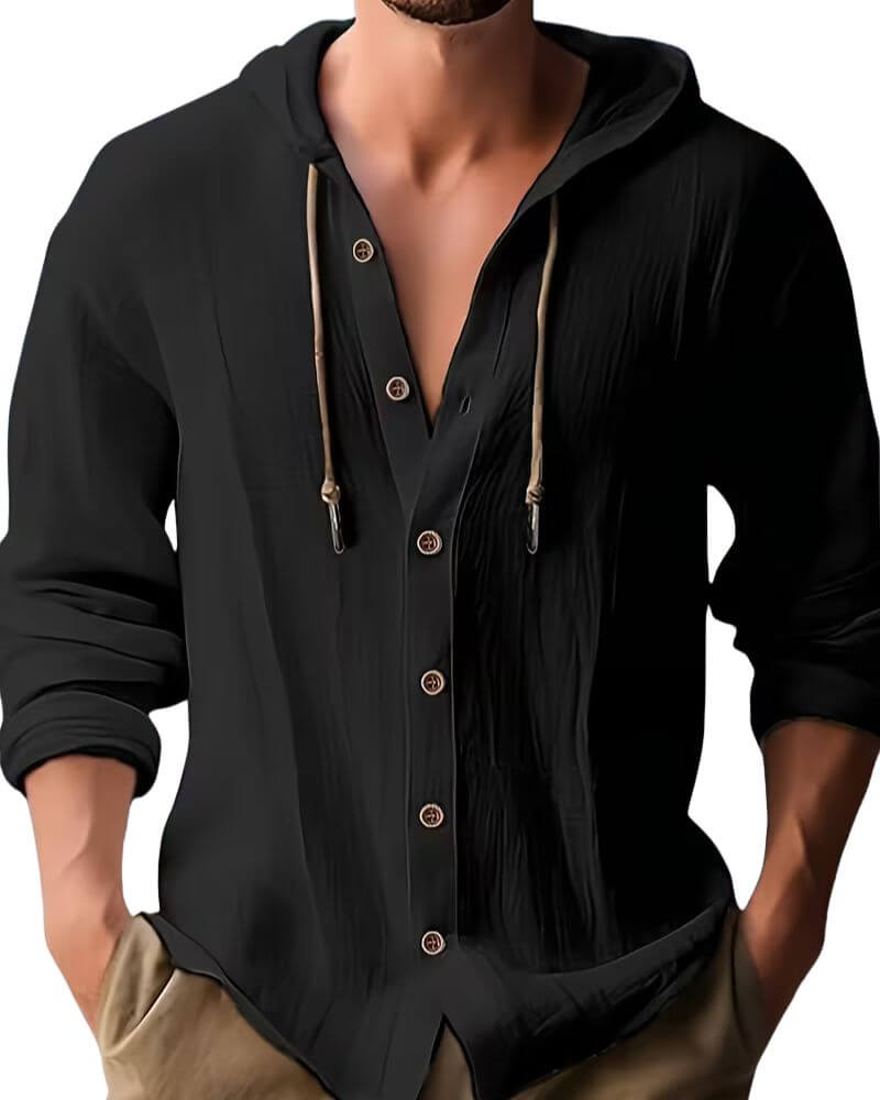 Men's Linen Hooded Henley Shirt