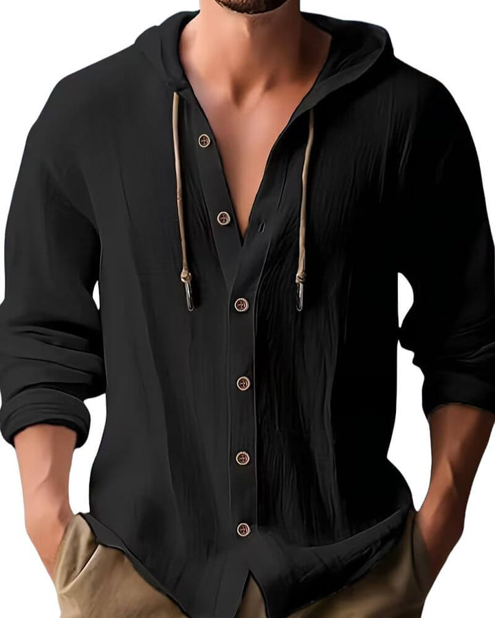 Men's Linen Hooded Henley Shirt