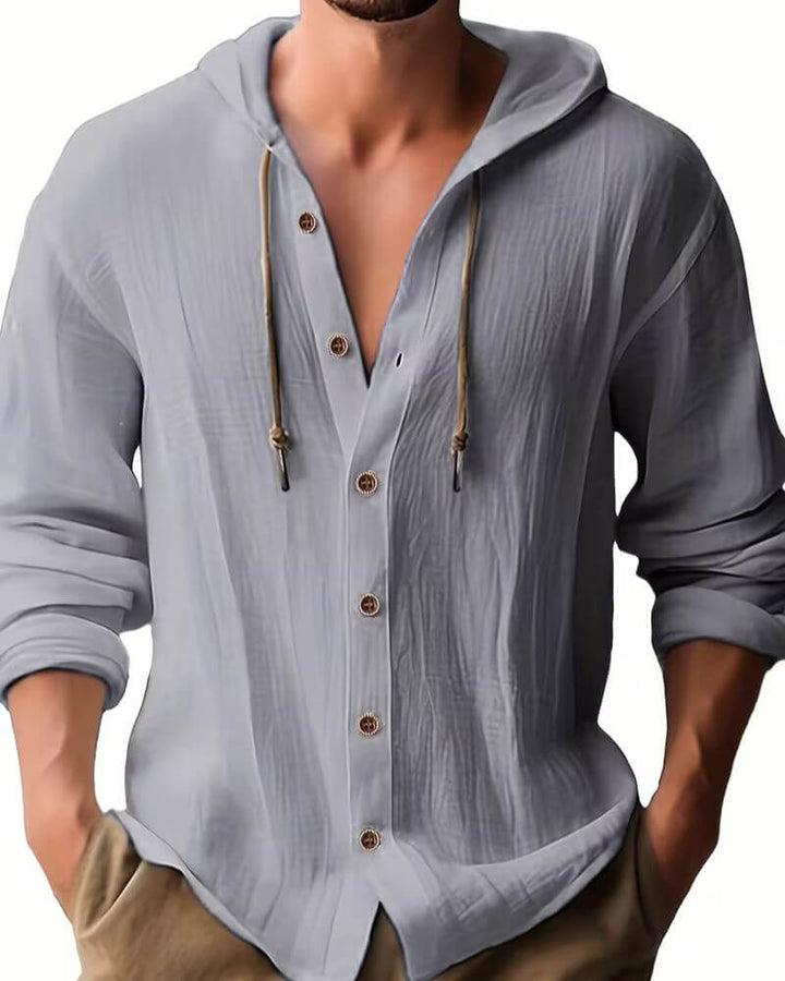 Men's Linen Hooded Henley Shirt