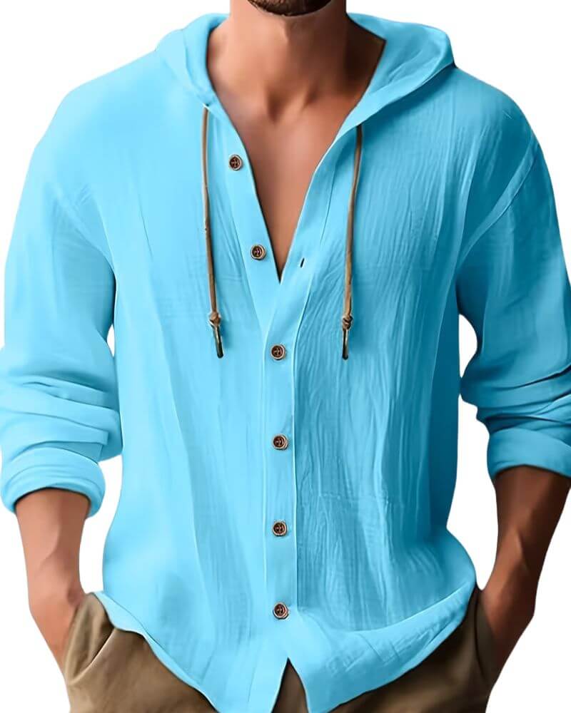 Men's Linen Hooded Henley Shirt