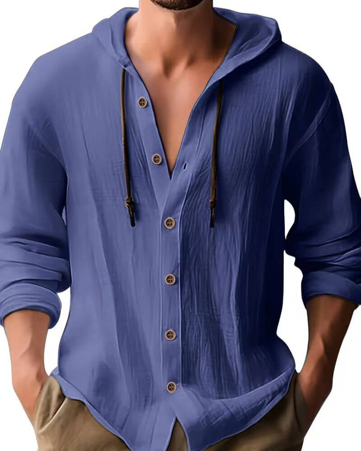 Men's Linen Hooded Henley Shirt
