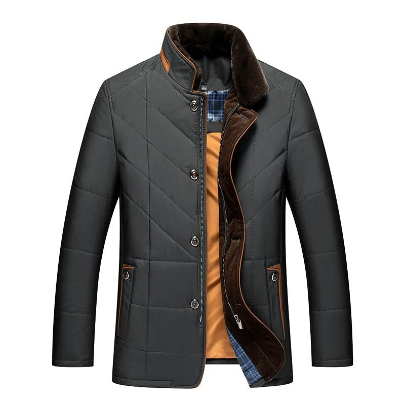 Men's Wool Blend Jacket with Faux Fur Collar
