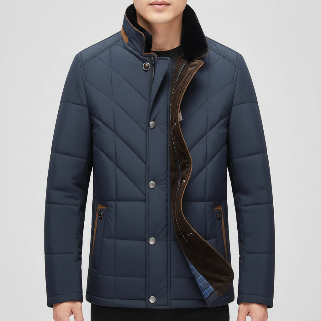 Men's Wool Blend Jacket with Faux Fur Collar