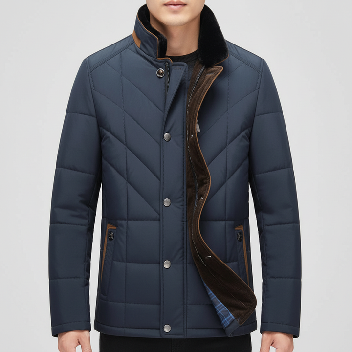 Men's Wool Blend Jacket with Faux Fur Collar