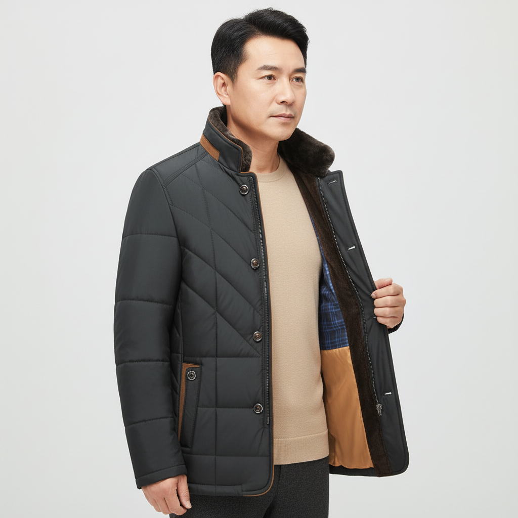 Men's Wool Blend Jacket with Faux Fur Collar