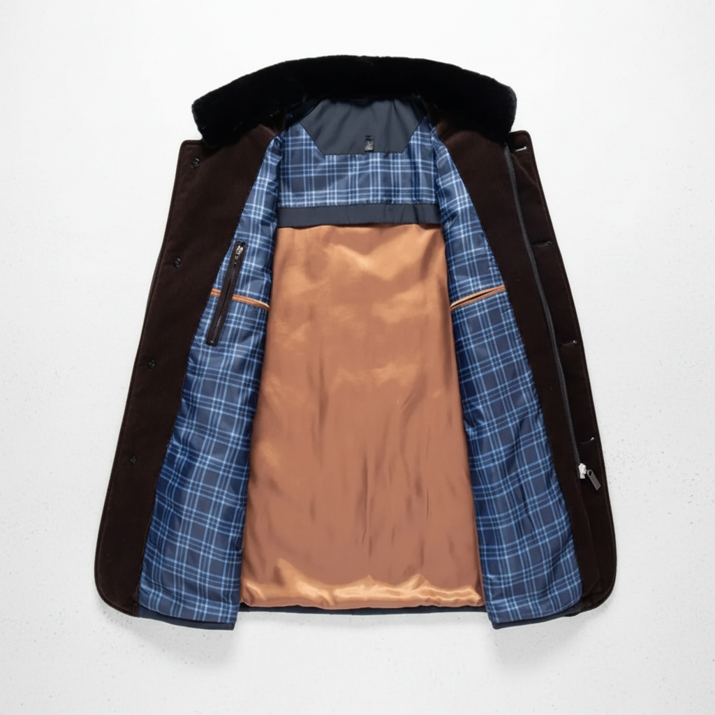 Men's Wool Blend Jacket with Faux Fur Collar