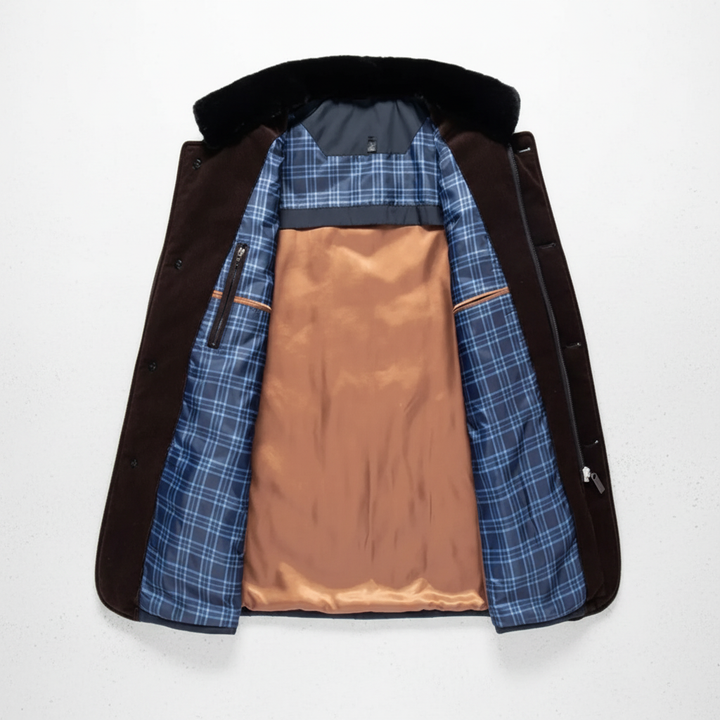 Men's Wool Blend Jacket with Faux Fur Collar