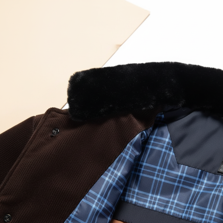 Men's Wool Blend Jacket with Faux Fur Collar
