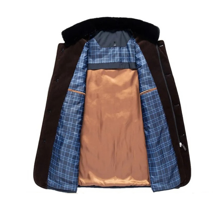 Men's Wool Blend Jacket with Faux Fur Collar