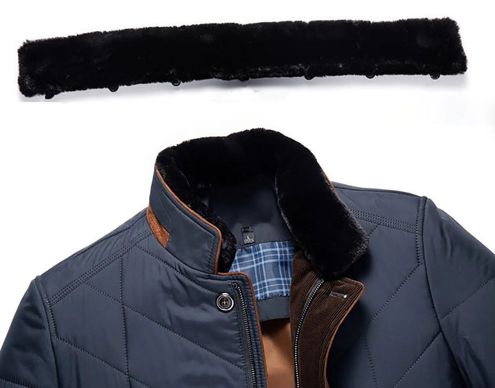 Men's Wool Blend Jacket with Faux Fur Collar