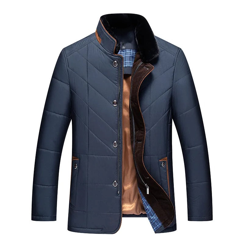 Men's Wool Blend Jacket with Faux Fur Collar