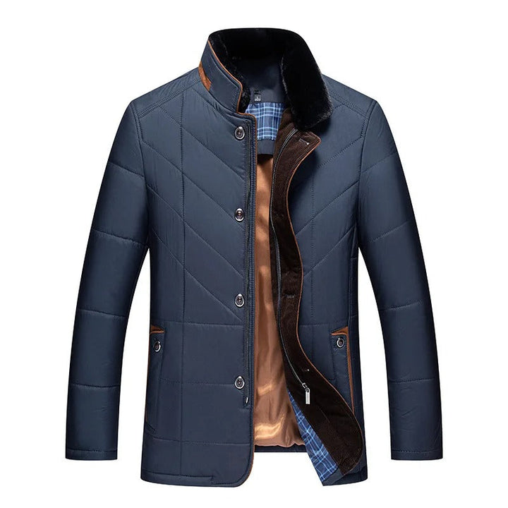 Men's Wool Blend Jacket with Faux Fur Collar
