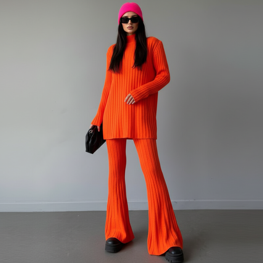 Women’s Merino Wool High-Neck Sweater & Wide-Leg Trouser Set