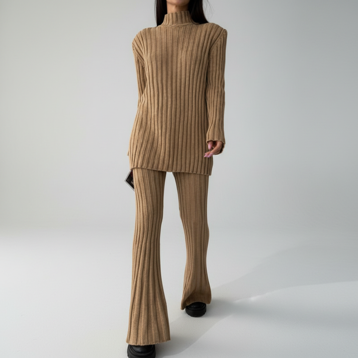 Women’s Merino Wool High-Neck Sweater & Wide-Leg Trouser Set