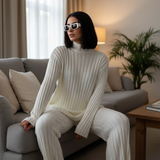 Women’s Merino Wool High-Neck Sweater & Wide-Leg Trouser Set