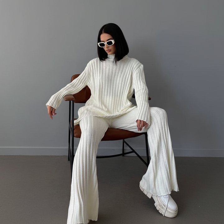 Women’s Merino Wool High-Neck Sweater & Wide-Leg Trouser Set