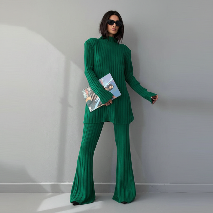 Women’s Merino Wool High-Neck Sweater & Wide-Leg Trouser Set
