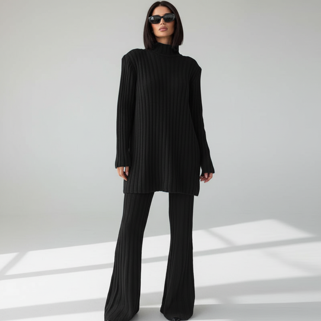 Women’s Merino Wool High-Neck Sweater & Wide-Leg Trouser Set