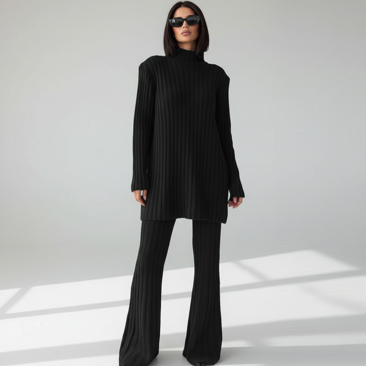 Women’s Merino Wool High-Neck Sweater & Wide-Leg Trouser Set