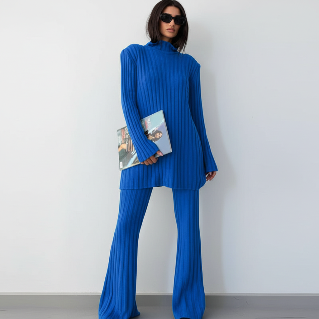 Women’s Merino Wool High-Neck Sweater & Wide-Leg Trouser Set