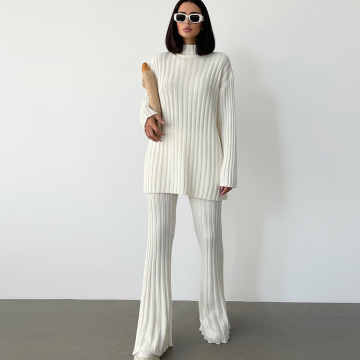 Women’s Merino Wool High-Neck Sweater & Wide-Leg Trouser Set