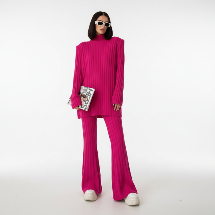 Women’s Merino Wool High-Neck Sweater & Wide-Leg Trouser Set