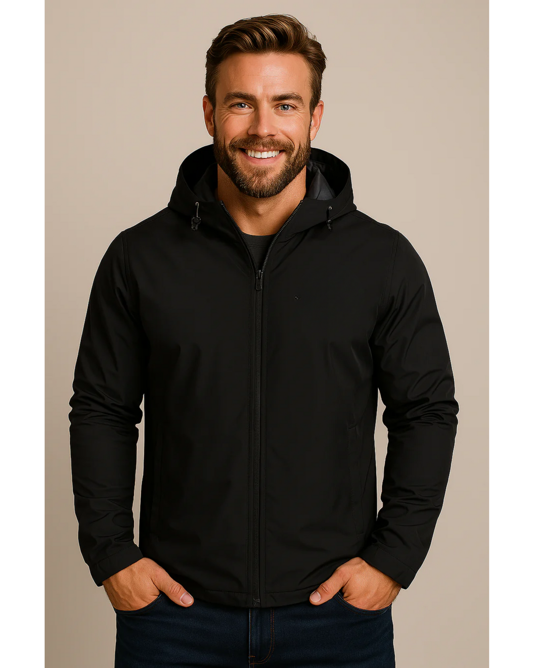 Men's Lightweight Fleece Hooded Windbreaker Jacket