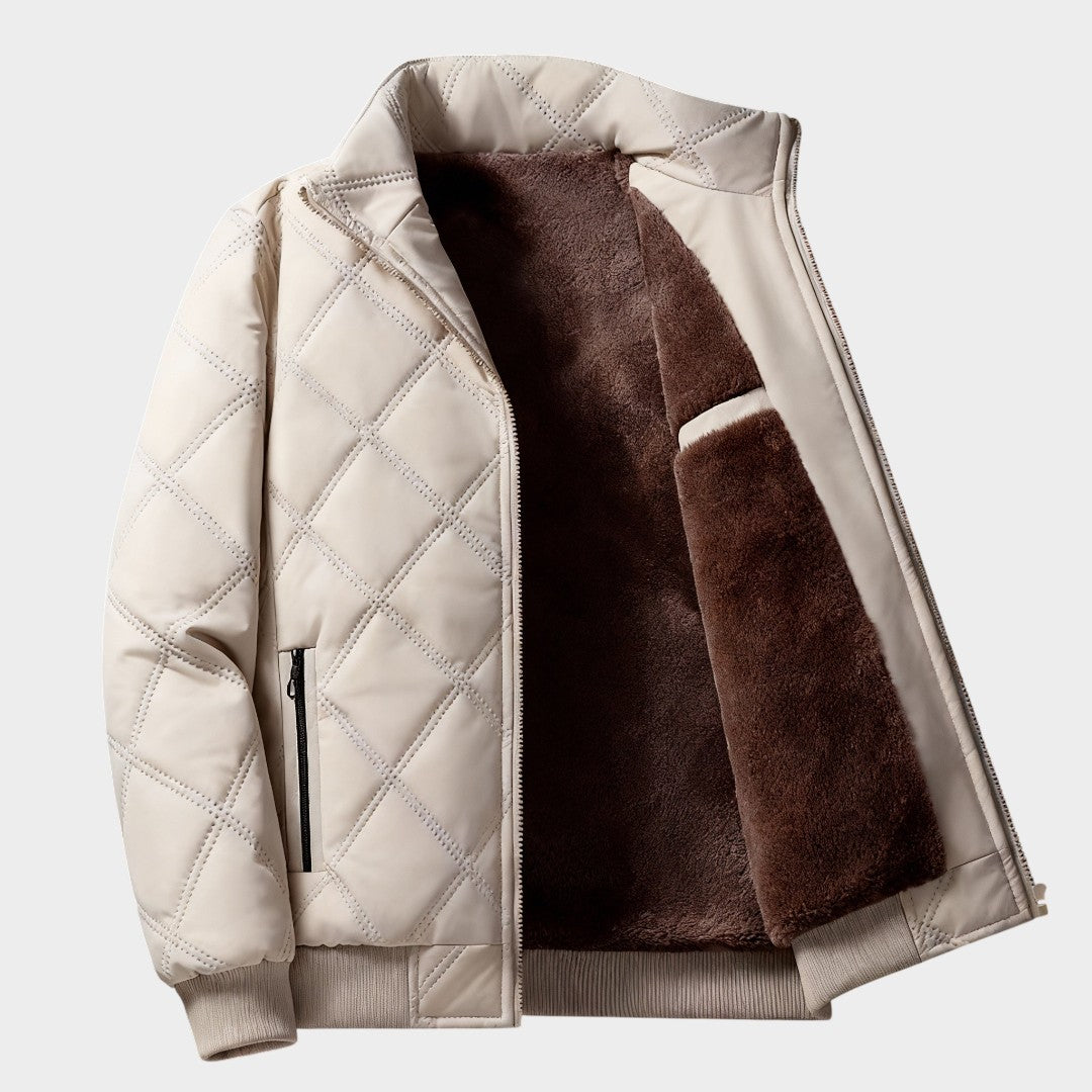 Men’s Fleece-Lined Quilted Nylon Bomber Jacket