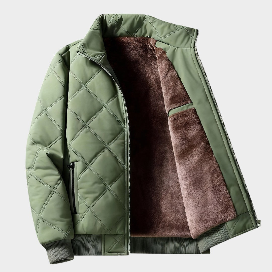 Men’s Fleece-Lined Quilted Nylon Bomber Jacket
