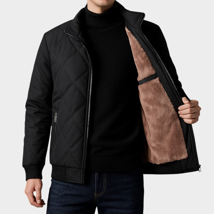 Men’s Fleece-Lined Quilted Nylon Bomber Jacket