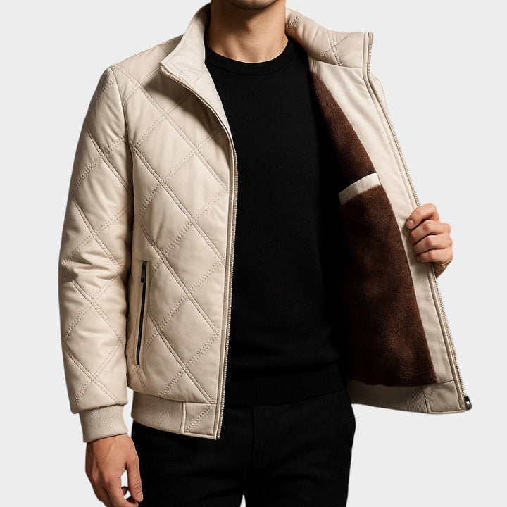 Men’s Fleece-Lined Quilted Nylon Bomber Jacket
