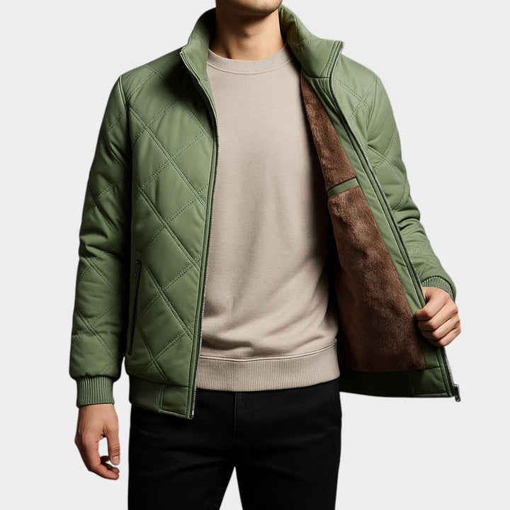Men’s Fleece-Lined Quilted Nylon Bomber Jacket