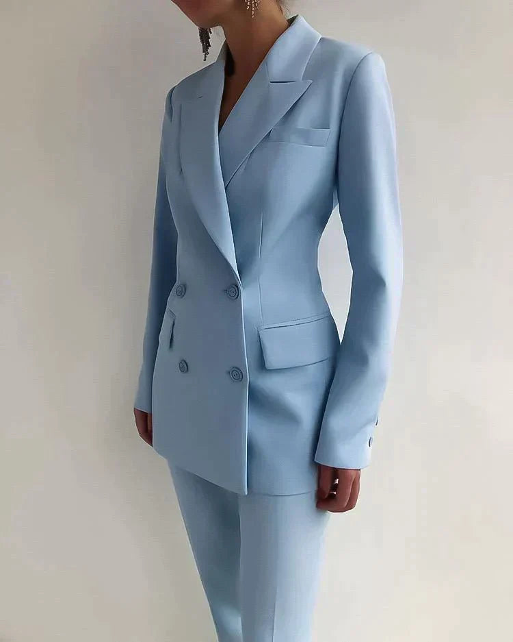 Women's Wool Mix Formal Double Breasted Blazer and Trousers Suit