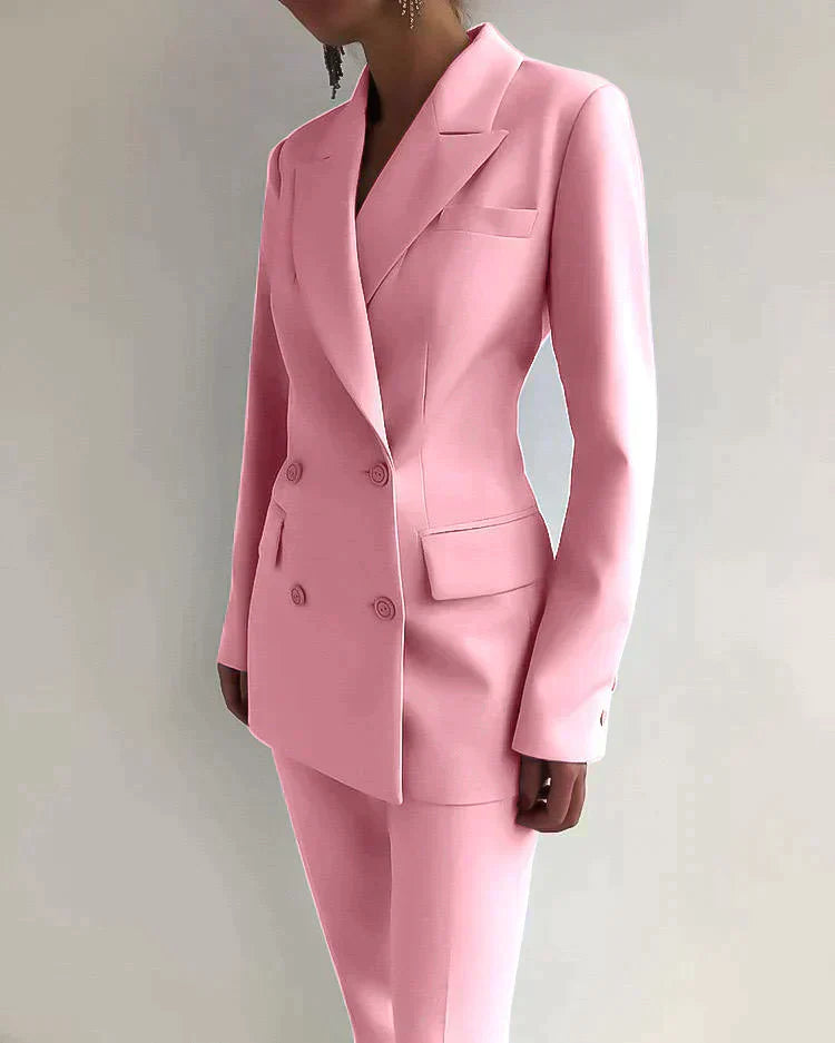 Women's Wool Mix Formal Double Breasted Blazer and Trousers Suit