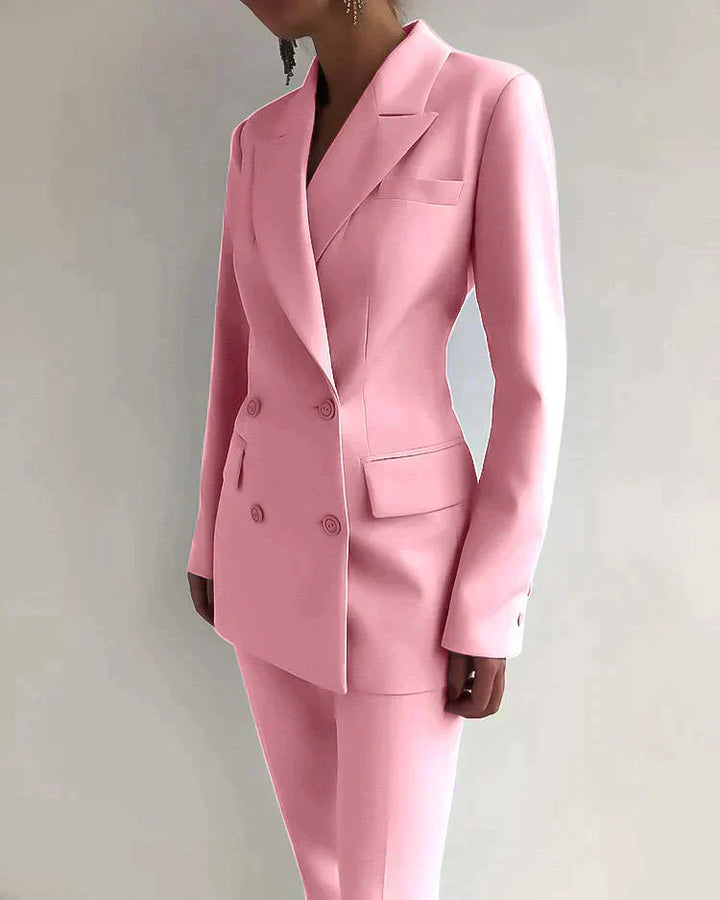 Women's Wool Mix Formal Double Breasted Blazer and Trousers Suit