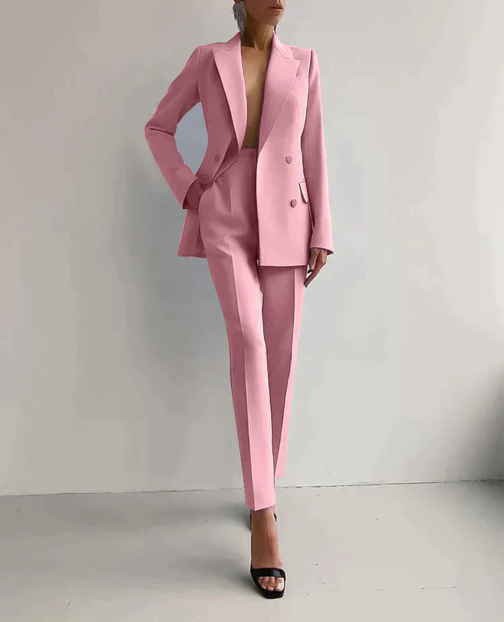 Women's Wool Mix Formal Double Breasted Blazer and Trousers Suit