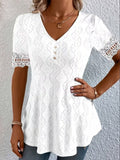 Women’s Silk-Blend Patchwork V-Neck Short-Sleeve Blouse