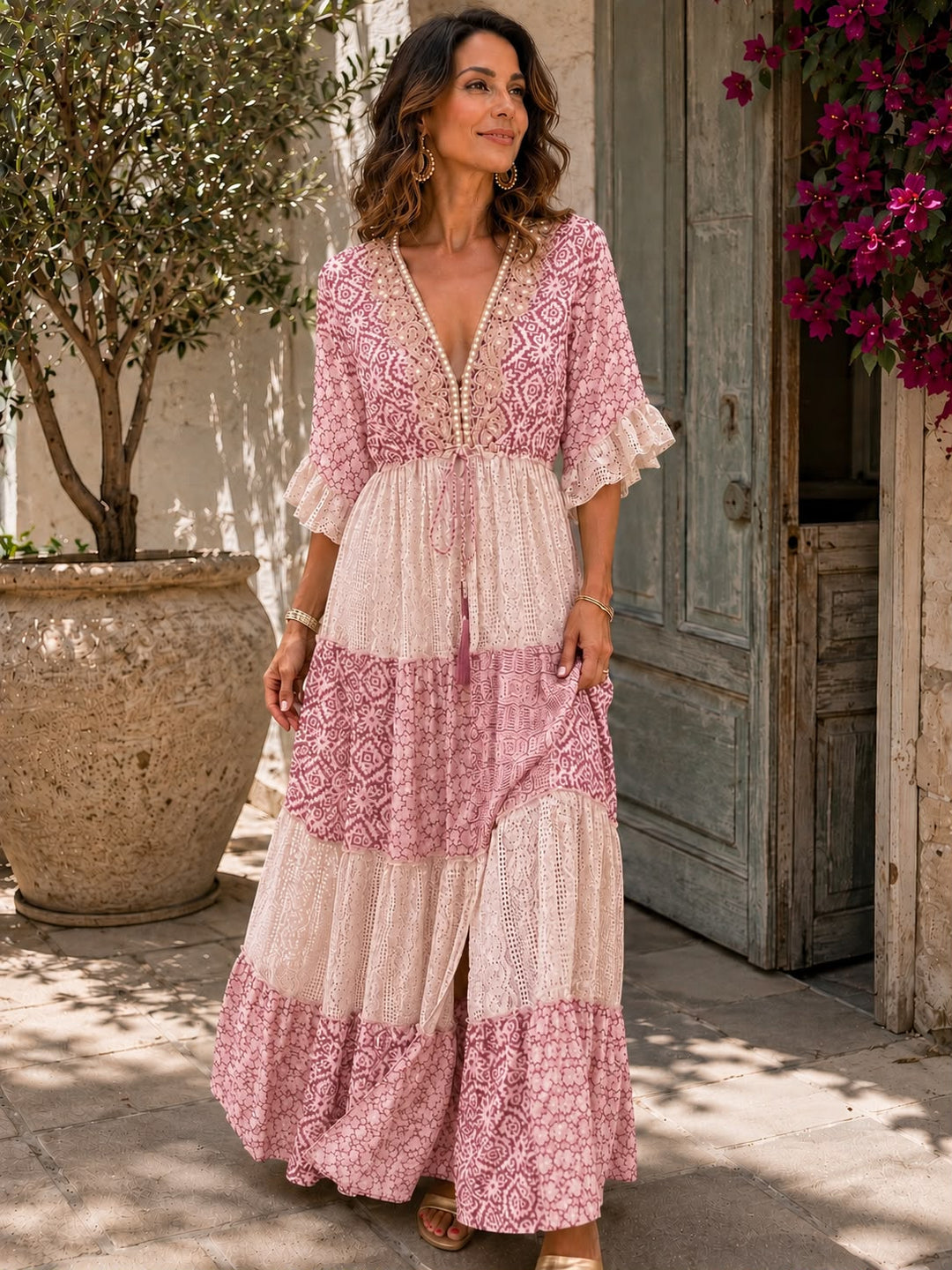 Women's Boho Maxi Dress Lightweight Knit Beachwear Outfit