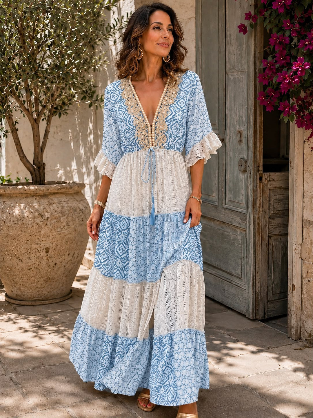 Women's Boho Maxi Dress Lightweight Knit Beachwear Outfit