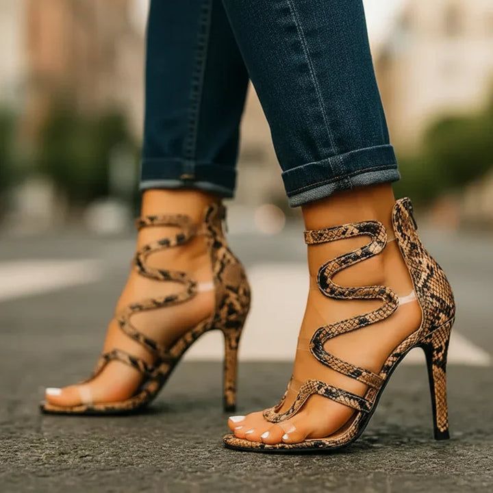 Women’s Leather Stiletto Wrap-Ankle Sandals