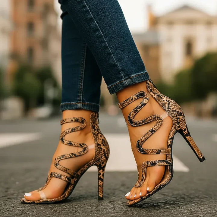 Women’s Leather Stiletto Wrap-Ankle Sandals