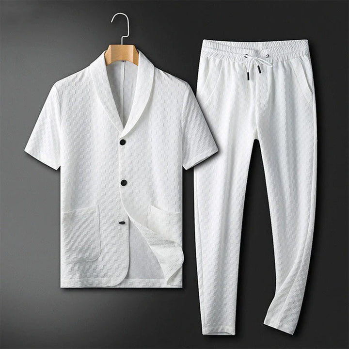 Men's Knit Shawl Collar Shirt and Trousers Set