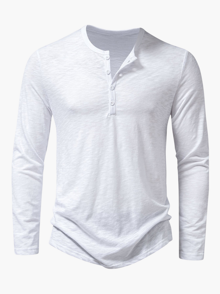 Summer Cotton Men's Long Sleeve Henley T-Shirt