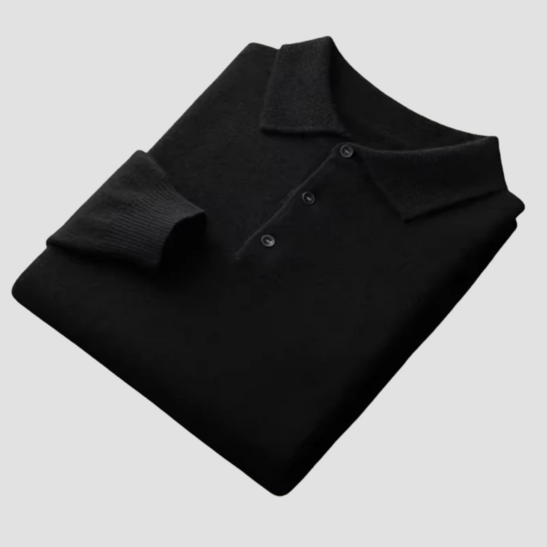 Men's Merino Wool Long Sleeve Polo Knit Sweater
