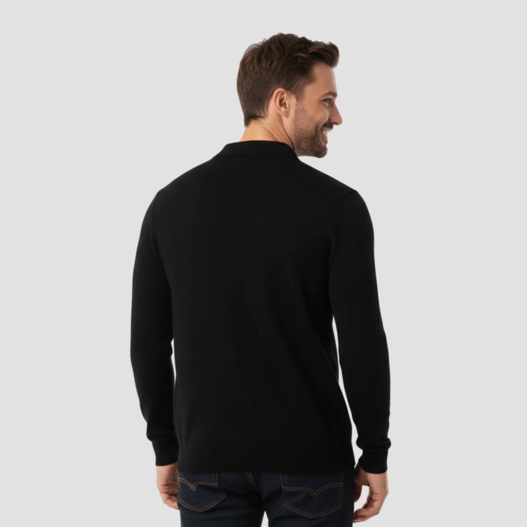 Men's Merino Wool Long Sleeve Polo Knit Sweater